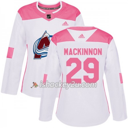 Dame NHL Colorado Avalanche Trøje Nathan MacKinnon 29 Adidas 2017-2018 Hvid Lyserød Fashion Authentic